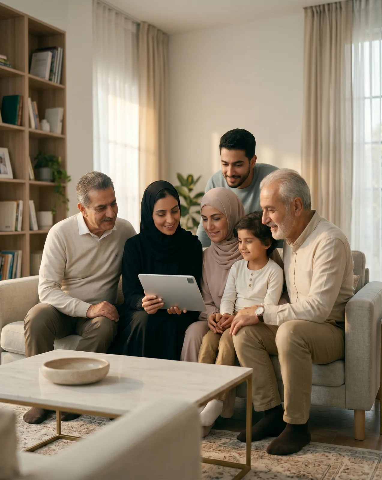 Happy multi-generational family with grandparents, parents and children smiling together